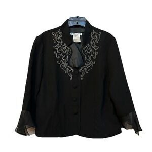 Plaza South Beautiful Black w/Tan Embroidery Jacket Women's Size 16P